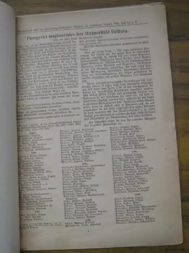 Meißner, Paul: Panegyrici magisteriales der Universität Leipzig. ( Sonderdruck aus den Familiengeschichtlichen Blättern, 32. Jahrgang, Leipzig 1934, Heft 4/5 u. ff. ). 