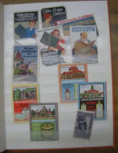 Konvolut mit etwa 155 Reklamemarken der Firmen: Otto Enke Cottbus / Louis Schrimmer Dresden / Oswald Funke Dresden / Eduard Lingel Erfurt / Johannes Götte.. 