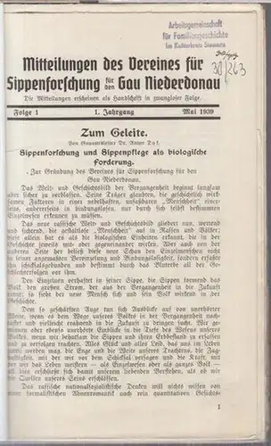 Verein für Sippenforschugn für den Gau Niederdonau. - Beiträge: Franz Sturm / Paul Kiel / Rudolf Koppensteiner u. a: Mitteilungen des Vereins für Sippenforschungen für...