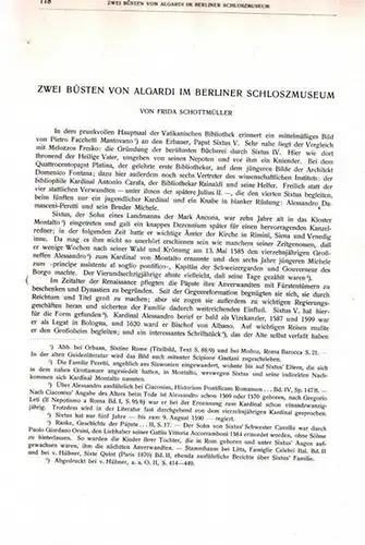 Schottmüller, Frida: Zwei Büsten von Algardi im Berliner Schloszmuseum (Schlossmuseum). Sonderabdruck aus dem Jahrbuch der Königlich Preuszischen (Preussischen)  Kunstsammlungen, Vierundvierzigster (44.) Band, 1923. Heft III. 