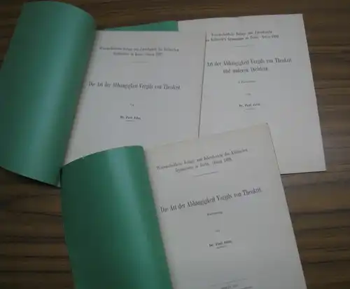 Vergil. - Vergilius Maro, Publius. - Paul Jahn: Die Art der Abhängigkeit Vergils von Theokrit (und anderen Dichtern). Komplett in 3 Heften (= Wissenschaftliche Beilage...