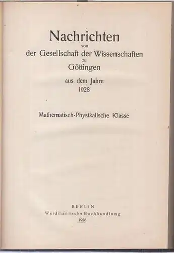 Gesellschaft der Wissenschaften zu Göttingen.   P. Alexandroff / O. Kuhn / E. Landau / W. Meinardus / H. Stille / A. Windaus u.. 