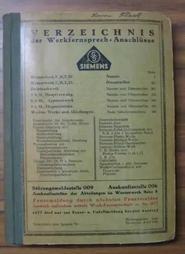 Siemenswerke - Siemens-Amt (Hrsg.): Verzeichnis der Werkfernsprech-Anschlüsse. Ausgabe 1935. Siemens: Wernerwerkdamm, Zwietuschwerk, S A M Verwaltung und Werke. 