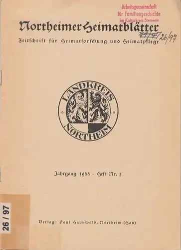 Landkreis Northeim / Museumsverein für Northeim (Hrsg.) / Heinrich Eggeling (Schriftleitung): Northeimer Heimatblätter. Jahrgang 1955, Nr. 1. Zeitschrift für Heimatforschung und Heimatpflege. - Mit Beiträgen...