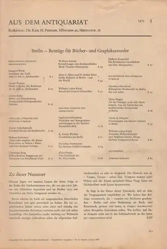 Börsenblatt für den Deutschen Buchhandel. - Aus dem Antiquariat. - Red.: Karl H. Pressler. - Beiträge: Irmgard Wirth / Gretel Wagner / Carlos Kühn /...