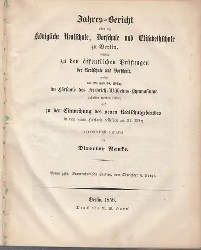 Elisabethschule Berlin.   Director Ranke (Hrsg.).   F. Voigt: Brandenburgische Studien.   In: Jahres   Bericht über die Königliche Realschule, Vorschule.. 