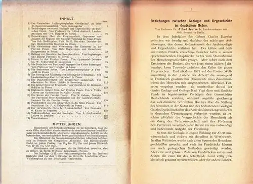 Jentzsch, Alfred - Dr. Pfuhl (Hrsg.): Beziehungen zwischen Geologie und Urgeschichte im deutschen Osten. Sonderabdruck aus:  Zeitschrift der Naturwissenschaftlichen Abteilung (Des Naturwissenschaftlichen Vereins), XVI. Jahrgang, 1.- 5. Heft Geologie). 