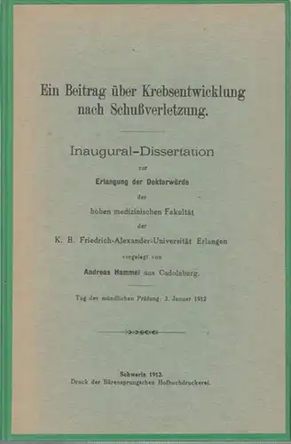 Hammel, Andreas: Ein Beitrag über Krebsentwicklung nach Schußverletzung. Inaugural - Dissertation zur Erlangung der Doktorwürde der hohen medizinischen Fakultät der K. B. Friedrich - Alexander - Universität Erlangen. 
