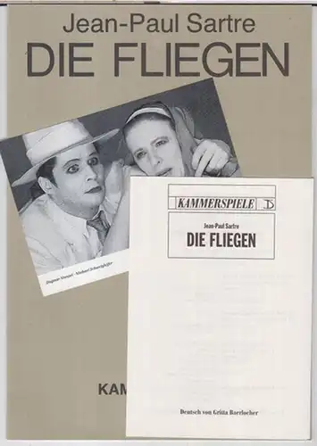 Programmzettel zu: Die Fliegen.   Kammerspiele, Premiere am 24. Januar 1987.   Regie: Friedo Solter, . Musik: Reiner Bredemeyer.   Bühnenbild und.. 