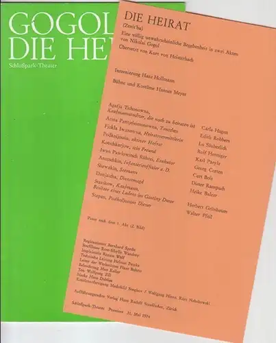 Schlosspark Theater Berlin. - Intendanz: Hans Lietzau. - Nikolai Gogol. - Lu Säuberlich, Curt Bois u. a: Programmheft zu: Die Heirat. - Spielzeit 1973 / 1974, Heft 35. - Inszenierung: Hans Hollmann. - Mit: Lu Säuberlich, Curt Bois, Carla Hagen u. a. 