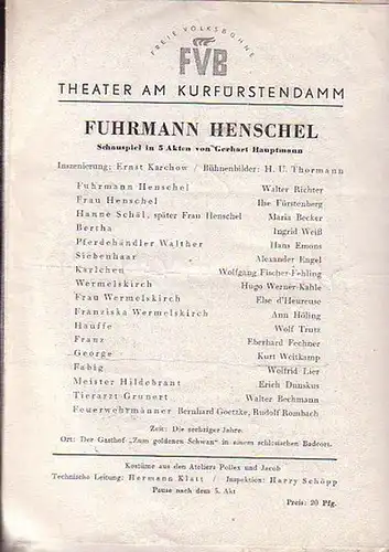 Berlin- Kufürstendammtheater  - Hans Wöffer- Direktion (Hrsg.): Programmzettel Theater am Kurfürstensdamm. Spielzeit 1952 / 1953. Konvolut aus 4 Zetteln. 