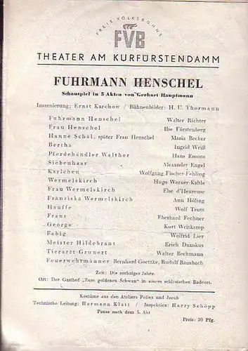 Programmzettel Theater am Kurfürstensdamm. Spielzeit 1952 / 1953. Konvolut aus 4 Zetteln