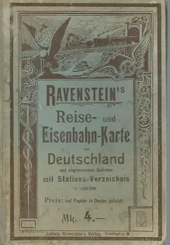 Ravenstein, Hans: Ravenstein´s Reise- und Eisenbahn-Karte von Deutschland und angrenzenden Gebieten mit Stations-Verzeichnis. Maßstab 1:1 250 000. Nach Entwürfen von Hans Ravenstein gezeichnet von Chr...