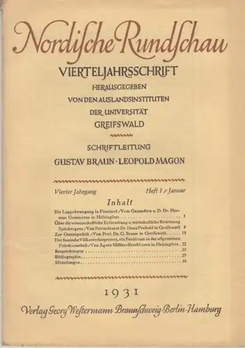Nordische Rundschau. - Schriftleitung: Gustav Braun und Leopold Magon. - Beiträge: Hermann Gummerus / Hans Frebold / Gustav Braun / Agnes Müller-Brockhusen u. a: Nordische...