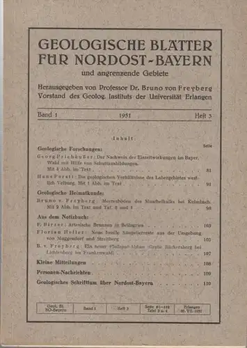 Geologische Blätter für Nordost - Bayern. - Freyberg, Bruno von (Hrsg.). - Beiträge: Georg Priehäußer / Hans Ferstl u. a: Geologische Blätter für Nordost-Bayern und...