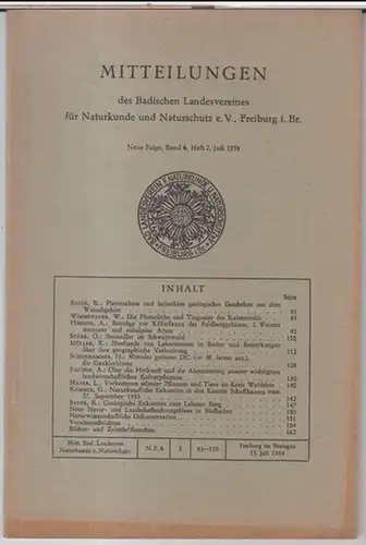 Badischer Landesverein für Naturkunde und Naturschutz e. V.   Schriftleiter: K. Sauer.   Beiträge: W. Wimmenauer  / O. Stärk / A. Fischer.. 