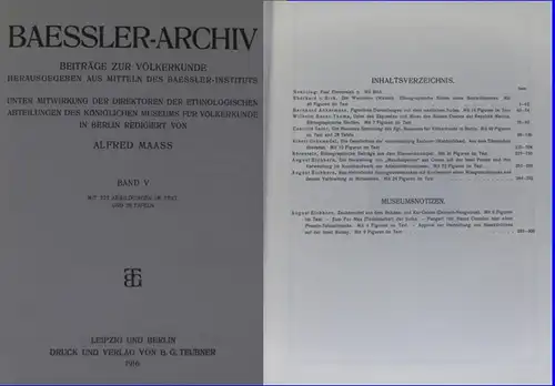 Baesslerarchiv.   Maass, Alfred (Hrsg.)   Eberhard v. Sick / Bernhard Ankermann / Wilhelm Bauer Thoma / Caecilie Seler / Albert Grünwedel /.. 