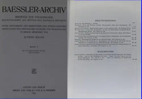 Baesslerarchiv. - Maass, Alfred (Hrsg.) - Eberhard v. Sick / Bernhard Ankermann / Wilhelm Bauer-Thoma / Caecilie Seler / Albert Grünwedel / Börnstein / August...