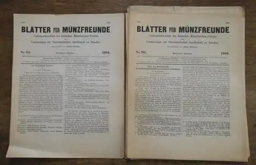 Blätter für Münzfreunde. - E. G. Gersdorf (Begründer). - H. Buchenau (Hrsg. Ab 1899). - Julius Erbstein (Hrsg. Bis 1897) // Kull / Wuttke (Autoren): Blätter für Münzfreunde. Dreissigster ( 30.) Jahrgang 1894 mit den Nummern 195 - 202, fast komplett. Es...