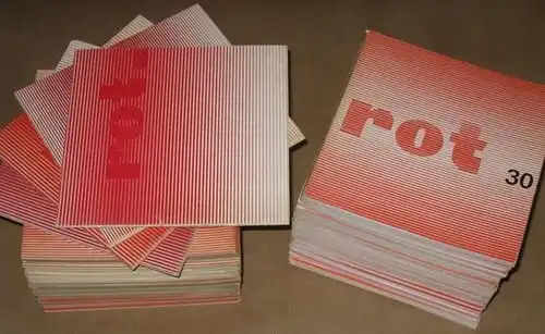 edition rot. Konvolut mit 35 ( von 62 ) Heften. - Enthalten sind die Nummern 1, 3, 10, 14, 17, 18, 20, 22 - 31, 33 - 44, 53 - 55 und 57, 58 sowie 60. Mit einigen Abbildungen: 1) grignan-serie. 3) Fragmente. 10) Gedichte. 14) hund ohne federn. 17) experime