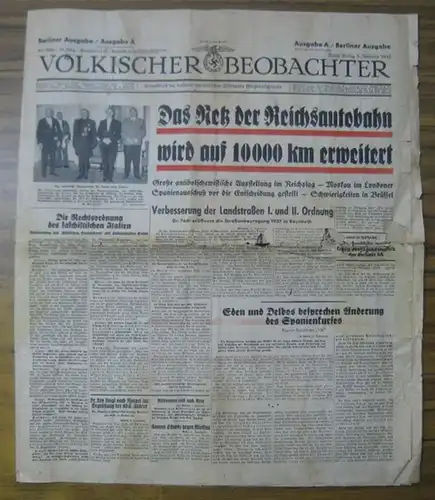 Völkischer Beobachter.   Hauptschriftleiter: Alfred Rosenberg.   Beiträge: Werner Wien u. a: Völkischer Beobachter. Freitag, 5. November 1937, Ausgabe A   Berliner.. 