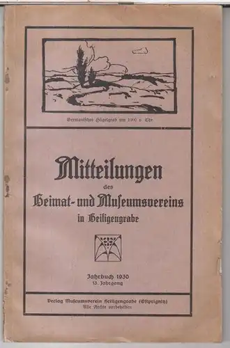 Heiligengrabe, Heimat- und Museumsverein. - Beiträge: Jörg Lechler / Friedrich Roßnick / Annmarie v. Auerswald u. a: Jahrbuch 1930: Mitteilungen des Heimat- und Museumsvereins in...