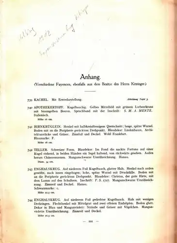 Kitzinger, Georg - Georg Lill (Bearb.): Tafeln zu: Fayencensammlung Georg Kitzinger München (Versteigerungskatalog). 