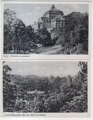 Kassel: Konvolut mit 2 Postkarten: Kassel - Preußisches Staatstheater / Kassel-Wilhelmshöhe. Blick auf Schloß und Herkules. - Kunstverlagsanstalt Bruno Hausmann in Kassel, Nummern 89934 und 89913. 