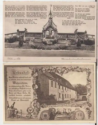 Köln: Konvolut mit 2 Postkarten. - Motive: 1) Heinzelmännchenbrunnen  / 2) Weinhaus St. Peter. 