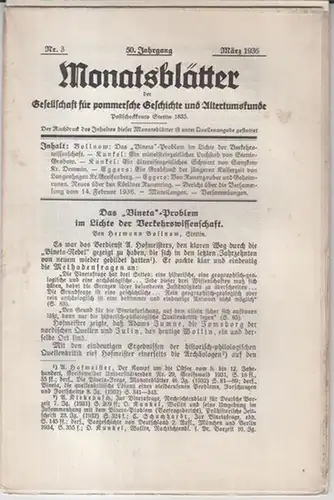 Gesellschaft für pommersche Geschichte und Altertumskunde.   Schriftleitung: Dr. (Erich) Sandow.   Beiträge: Hermann Bollnow / Otto Kunkel / Hans Jürgen Eggers u.. 
