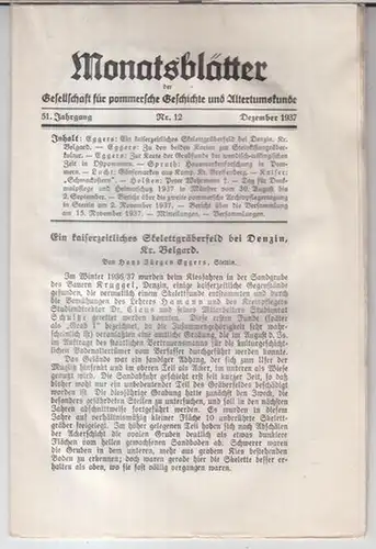Gesellschaft für pommersche Geschichte und Altertumskunde.   Schriftleitung: Dr. Branig.   Beiträge: Hans Jürgen Eggers / Herbert Spruth / Alfred Lucht u. a:.. 