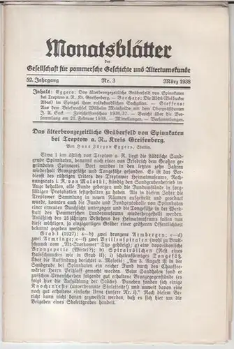 Gesellschaft für pommersche Geschichte und Altertumskunde. - Schriftleitung: Dr. Branig. - Beiträge: Hans Jürgen Eggers / Walter Borchers / Wilhelm Steffens über den Briefwechsel Wilhelm...