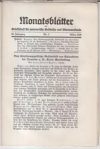 Gesellschaft für pommersche Geschichte und Altertumskunde.   Schriftleitung: Dr. Branig.   Beiträge: Hans Jürgen Eggers / Walter Borchers / Wilhelm Steffens über den.. 
