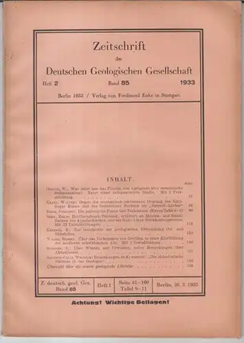 Deutsche Geologische Gesellschaft. - Beiträge: W. Deecke / Johannes Böhm / E. Krenkel u. a: 85. Band 1933, Heft 2: Zeitschrift der Deutschen Geologischen Gesellschaft...