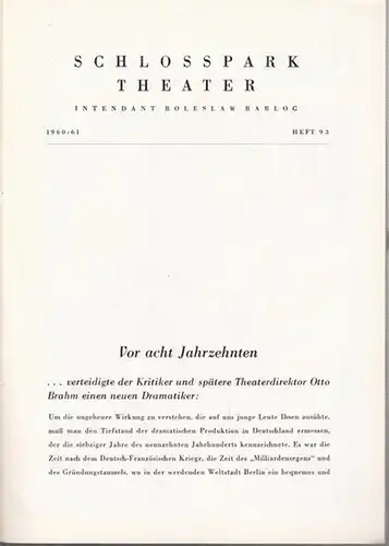 Berlin Schloßpark Theater   Boleslaw Barlog  Intendanz (Hrsg.).   Henrik Ibsen: Programmheft zu: Ein Volksfeind. Schauspiel von Henrik Ibsen, Spielzeit 1960 /.. 