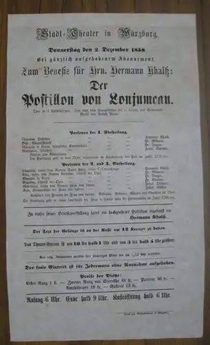 Besetzungsliste zu: Der Postillon von Lonjumeau.   Donnerstag, den 2. Dezember 1858, bei gänzlich aufgehobenem Abonnement, zum Benefiz für Hrn. Hermann Khalß.. 
