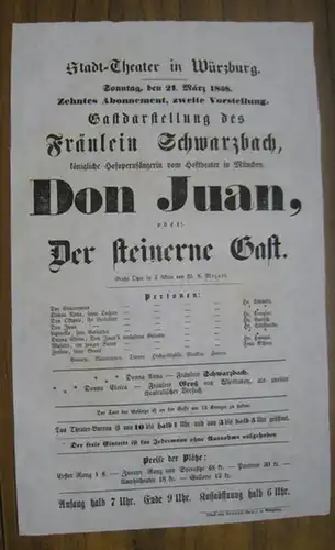 Besetzungszettel zu: Don Juan, oder: Der steinerne Gast.   Sonntag, den 21. März 1858, zehntes Abonnement, zweite Vorstellung im Stadt Theater in Würzburg.. 