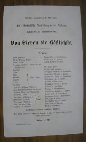 Besetzungszettel zu: Von Sieben die Häßlichste.   Würzburg, Samstag den 27. März 1858   Erste theatralische Vorstellung in der Residenz zum Besten des.. 