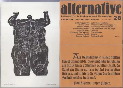 Alternative. - Herausgeber: Reimar Lenz u. a. - Beiträge: Wendula Dahle und Ulrich Eggestein / David Rokeah / Stefan Reisner u. a. - Original-Grafik: Bernhard...