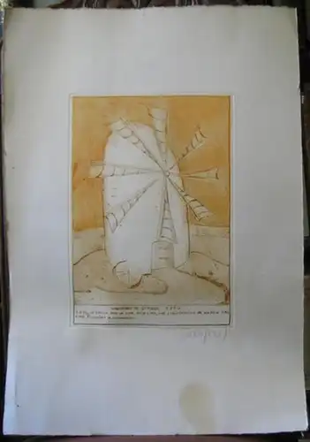 Mühlenhaupt, Kurt ( auch: Curt, 1921 - 2006 ): Windmühle in Spanien 1980. - Originalradierung. - Signiert ! - Bilduntertitel: 'Aber in Berlin ham wa auch noch zwei, eine Jungfernmühle in Buckow und eine Adlermühle in Mariendorf'. 