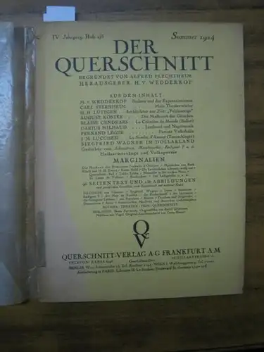 Querschnitt, Der.   Alfred Flechtheim / H. v. Wedderkop / Wilhelm Graf Kielmansegg (Hrsg.).   Rudolf Großmann / Carry Hauser (Originalgrafik).. 