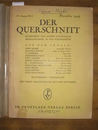 Querschnitt, Der.   Alfred Flechtheim / H. v. Wedderkop / Wilhelm Graf Kielmansegg (Hrsg.).   Rudolf Großmann / Carry Hauser (Originalgrafik).  Fritz.. 