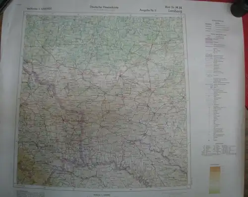 OKH / Gen St d H. Chef des Kriegskarten- und Vermessungswesens: Deutsche Heereskarte. Ausgabe Nr. 2. Blatt Nr. M 35 Lemberg. Maßstab 1 : 1.000.000. - Mit Orten wie Tschernowitz, Winniza, Berditschew und Stanislau. 
