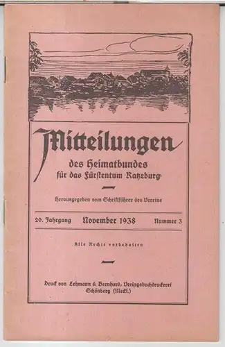 Schönberg in Mecklenburg, Heimatbund für das Fürstentum Ratzeburg ( Herausgeber ). - Beiträge: Anni Bouche über Heinrich Arminius Riemann / Fr. Buddin u. a: November...