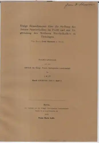 Naumann, Ernst: Einige Bemerkungen über die Stellung des Jenaer Saurierkalkes im Profil und zur Abgrenzung des Mittleren Muschelkalkes in Thüringen.   Sonderabdruck aus dem..