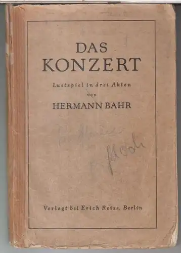 Das Konzert. Lustspiel in drei Akten. - Rollenbuch / Soufflierbuch