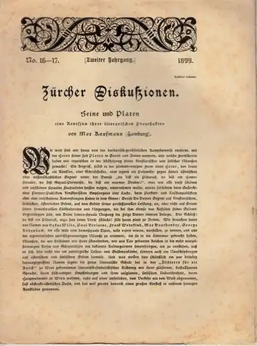 Zürcher Diskuszionen. [Flugblätter aus dem Gesamtgebiet des modernen Lebens. Hrsg. u. meist verfaßt von Oskar Panizza.]   Kaufmann, Max: Jahrgang 2, No. 16 17:.. 