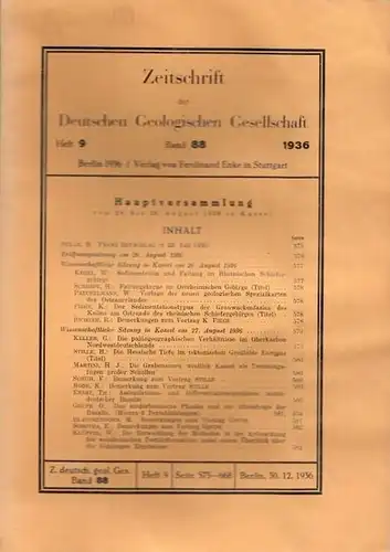 Zeitschrift der Deutschen Geologischen Gesellschaft.   W. Kegel, H. Schmidt, W. Paeckelmann, K. Fiege, R. Richter, G. Keller, H. Stille, H. J. Martini, F.. 