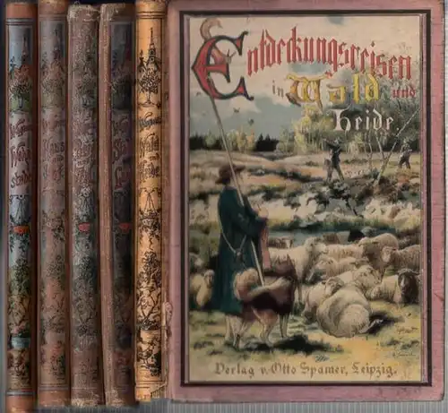 Wagner, Hermann: Entdeckungsreisen - 5 Bände der Reihe. Mit seinen jungen Freunden unternommen: 1) Entdeckungsreisen in der Wohnstube. 2) Entdeckungsreisen in Haus und Hof. 3) dto. In Berg und Tal. 4) In Stadt und Land. 5) In Weald und Heide. 