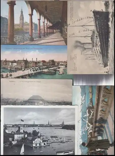 Hamburg: Konvolut mit 5 Ansichtskarten und einer Beigabe.   Motive: St. Pauli Landungsbrücken mit Elbtunnel / Jungfernstieg mit Alster und Alsterpavillon / Alsterarkaden mit.. 